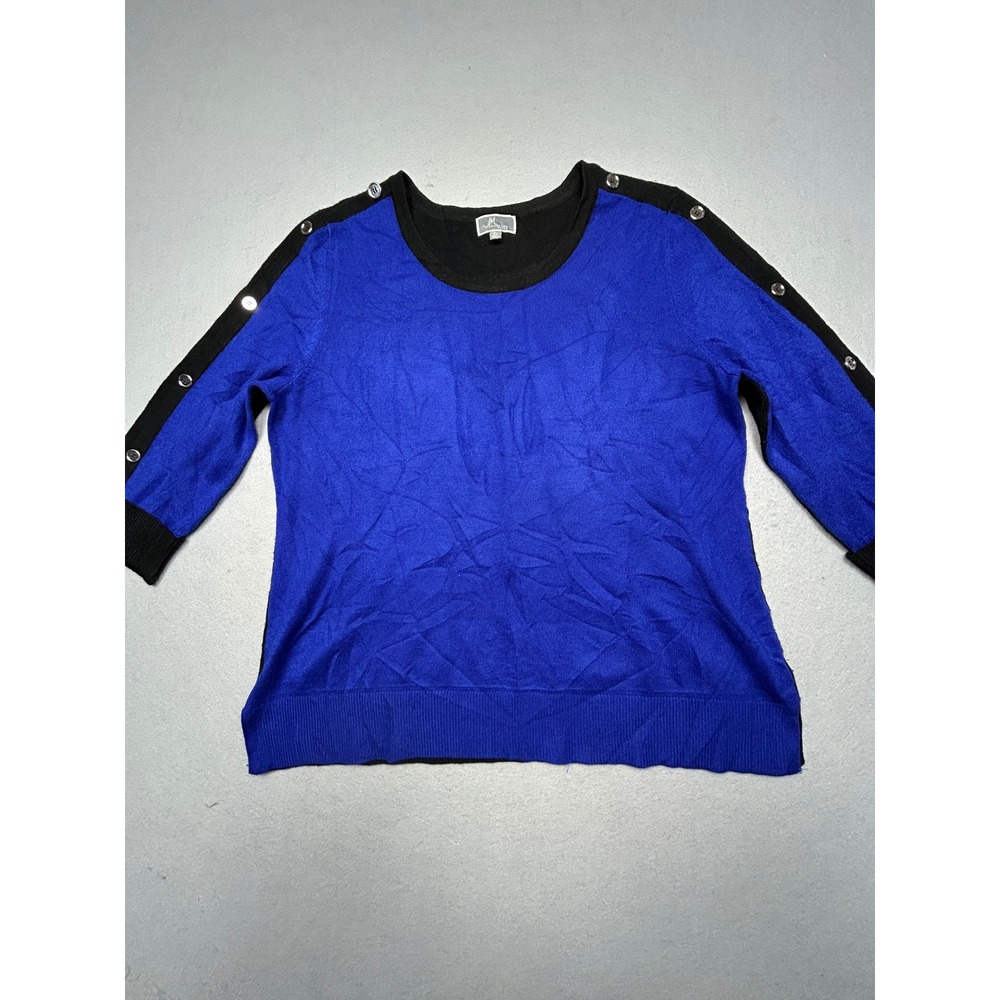 JM Collection Petite Knit Top Rayon Nylon Blue Black XL Women